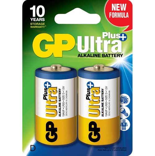 Batteri, GP Ultra Plus, Alkaline, D, 1,5V, (2 stk.)
