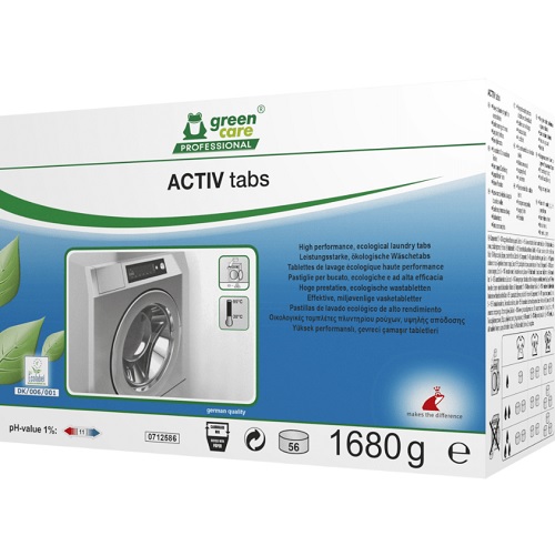 [10715] Tøjvasketabs, Green Care Professional ACTIV tabs, kulørt og hvidt, uden farve, med parfume, (56 stk.)