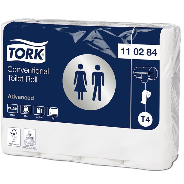 Toiletpapir, ekstra langt, 2-lags, 31,4m, Advanced, T4, 110284, Tork, (24 ruller)