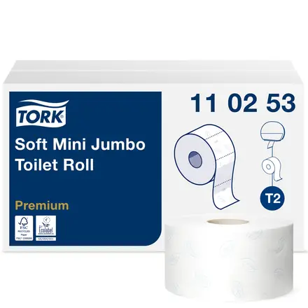 Toiletpapir, 170m, Mini Jumbo, 2-lags, Premium, T2, blød, Tork 110253, (12 stk.)