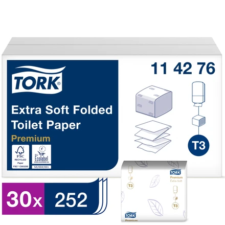 [27877] Toiletpapir, ekstra blød, hvid, 2-lags, Premium, T3, 114276, Tork, (7560 stk.)