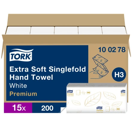 [27894] Håndklædeark, ekstra blød, Singlefold, 2-lags, Premium, H3, 100278, Tork, (3000 stk.)