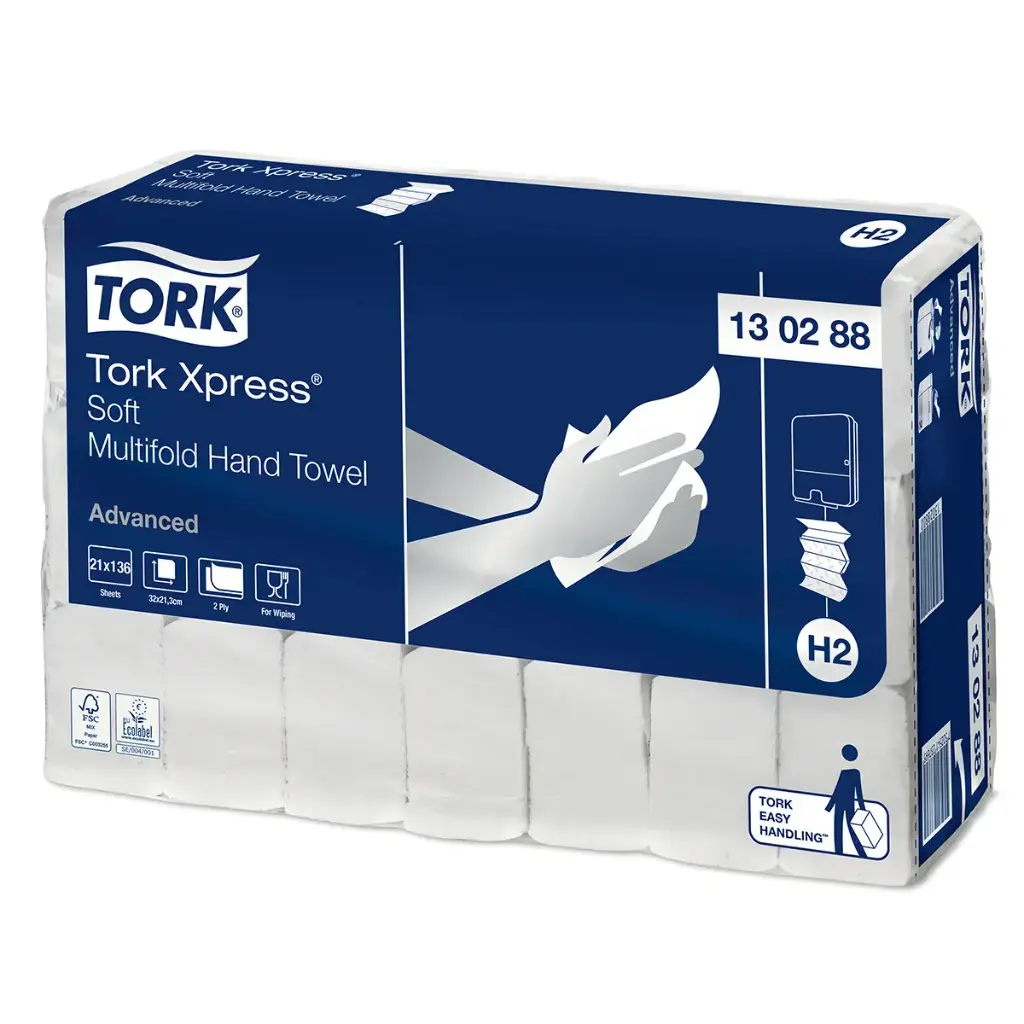 [27896] Håndklædeark, multifold, 32x21,3cm, H2, 130288, Tork Xpress Soft Advanced, (21 pk á 136 ark, 3780 stk.)