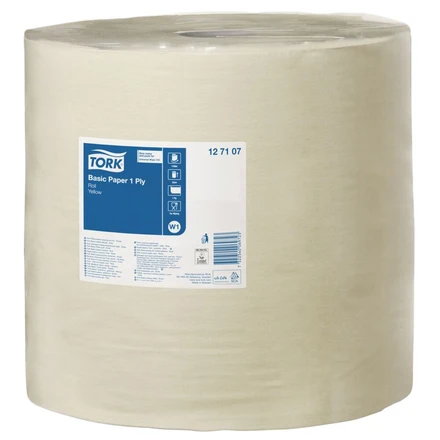 Aftørringspapir, Basic, 1-Lag, Gul, 33cm, W1, 1190m, 127107, Tork, (1 stk.)