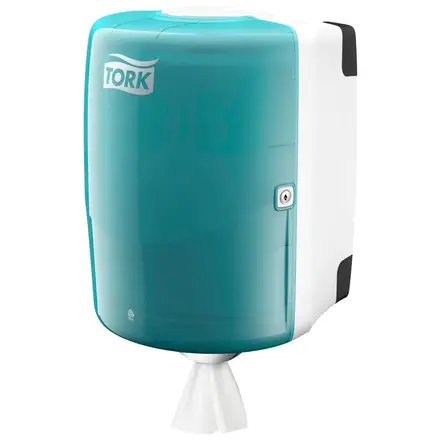 Papirdispenser til ruller, Maxi, Centerrulle, hvid/Turkis, W2, 653000, Tork, (1 stk.)