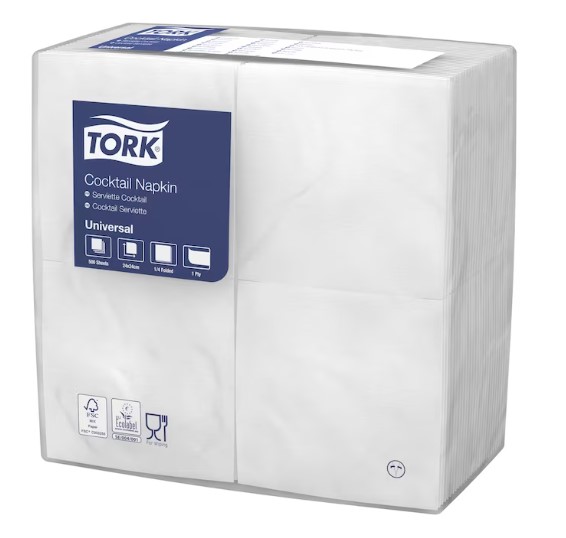 Cocktailserviet, hvid, 24x24cm, 509517, Tork, (2500 Stk.)