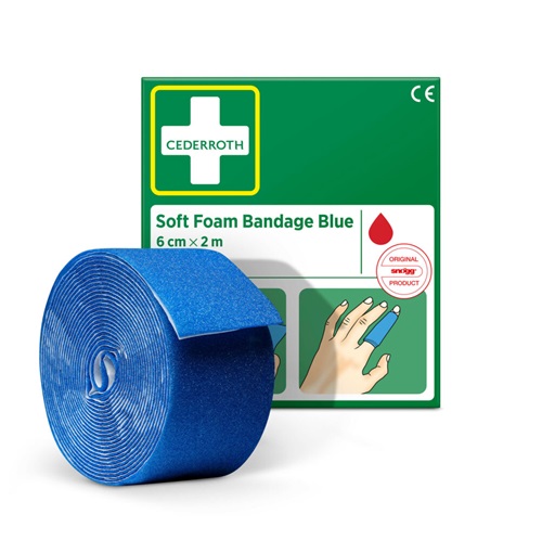 [28039] Bandage, blød, skum, blå, 6cm x 2m, 51011011, Cederroth, (1 stk.)