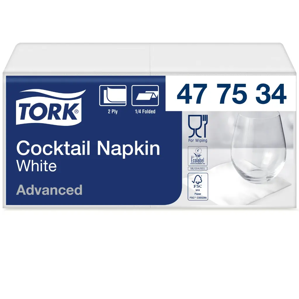 Cocktailserviet, hvid, 24x24cm, Tork, 477534, (2400 stk.)