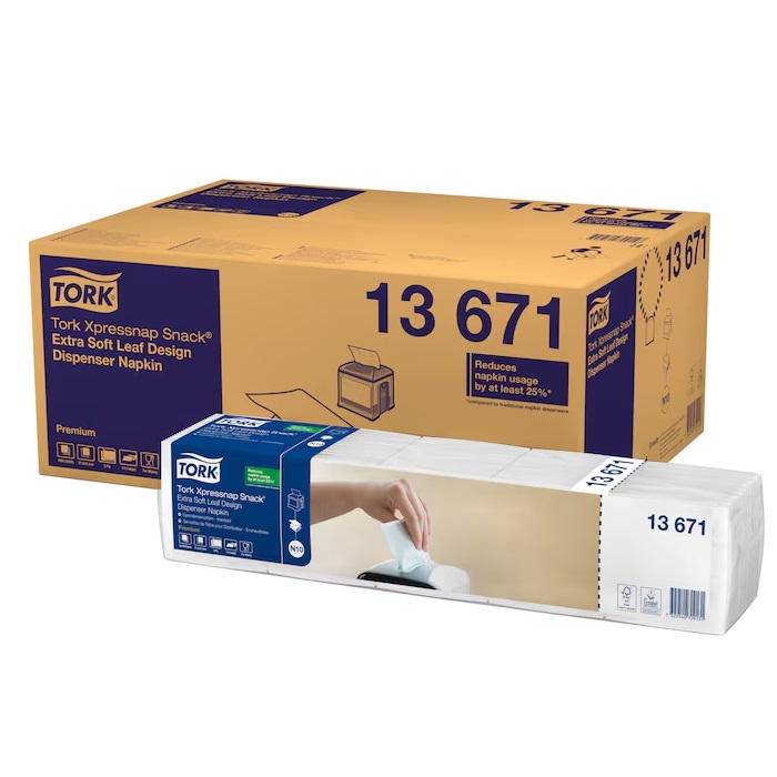 Dispenserserviet, Xpressnap, Snack, ekstra blød, hvid,  2-lags, Premium, N10, 13671, Tork, (4000 stk.)