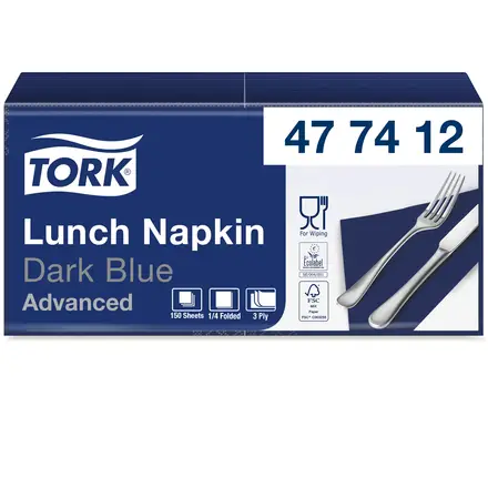 Frokostserviet, blød, mørkeblå, 3-lags, 33x33cm, Advanced, 477412, Tork, (1500 stk.)
