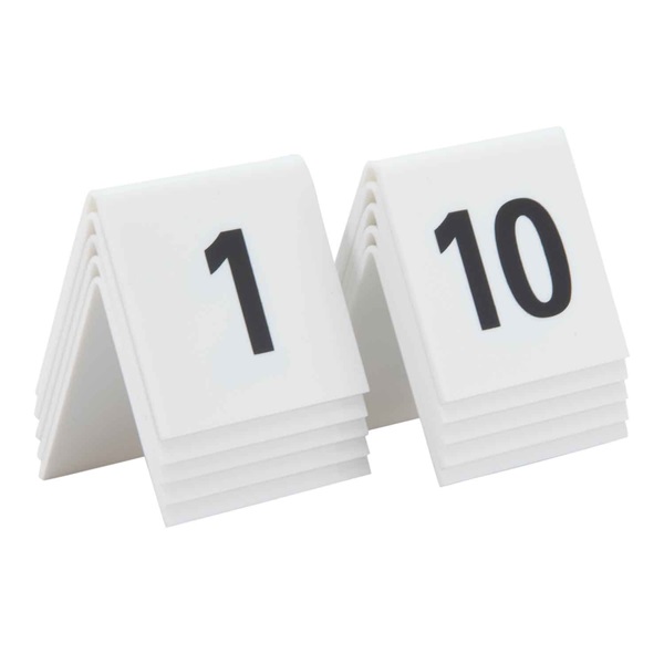 Bordnumre, hvid & sort, hård akryl, 5,2x5,2 cm, Securit, (1 sæt m/ 10 nr.)