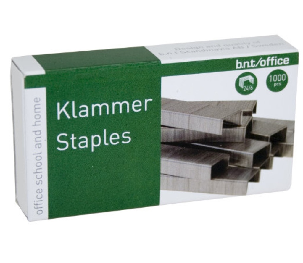 Hæfteklammer, BNT/Office, 24/6, stål, (20 pakker á 1.000 stk.)