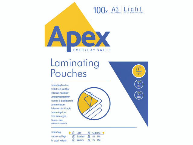 [9501] Lamineringslomme, A3, 75/80mic, 100stk/pak, Apex, (1 stk.)
