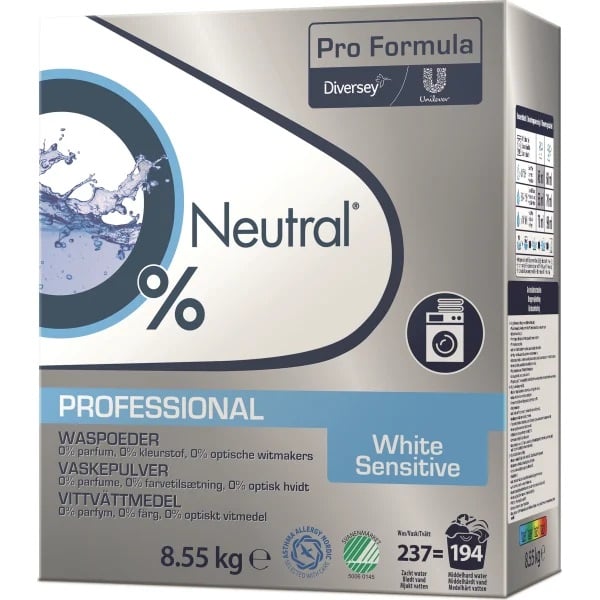 Vaskepulver t/ hvidt, (sensitiv), Neutral Pro Formula White Sensitive, 8.55kg, (1 stk.)