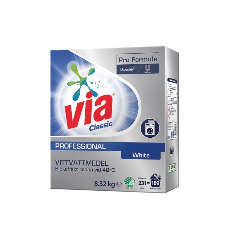 Vaskepulver t/hvidt, Via Pro Formula Classic White S, 8.32kg, (1 stk.)