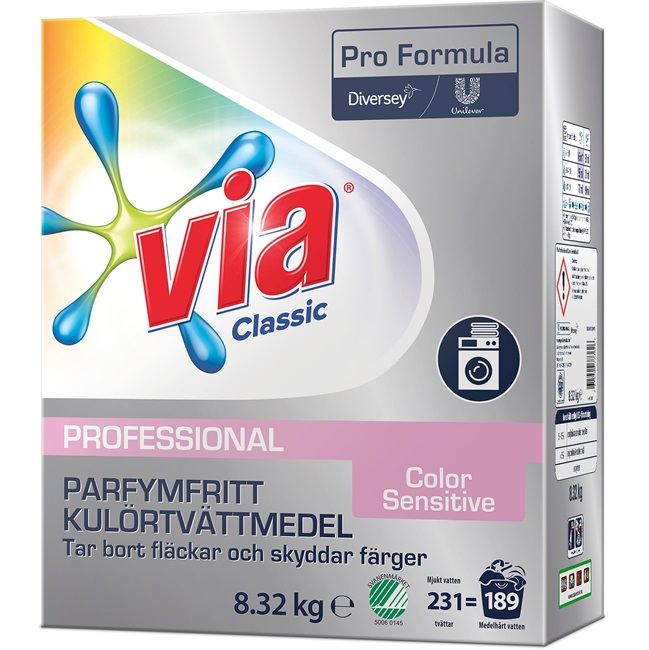 [30060] Vaskepulver t/farve (sensitiv), Via Pro Formula Color Sensitive S, 8.32kg, (1 stk.)