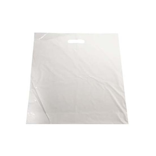 [30136] Hvide plastikposer med hank, 42x45/5cm, 40my, LDPE, med 50% genbrugsplast, (500 stk.)