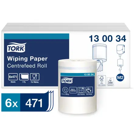 Aftørringspapir, 1-lags, hvid, 165m, Tork Premium M2, 130034, (6 Stk.)