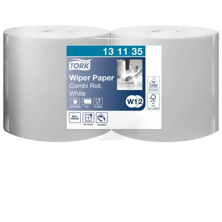 Aftørringspapir, 1-lags, hvid, 460m x 24,5cm, W1/2, Tork, 131135, (2 stk.)