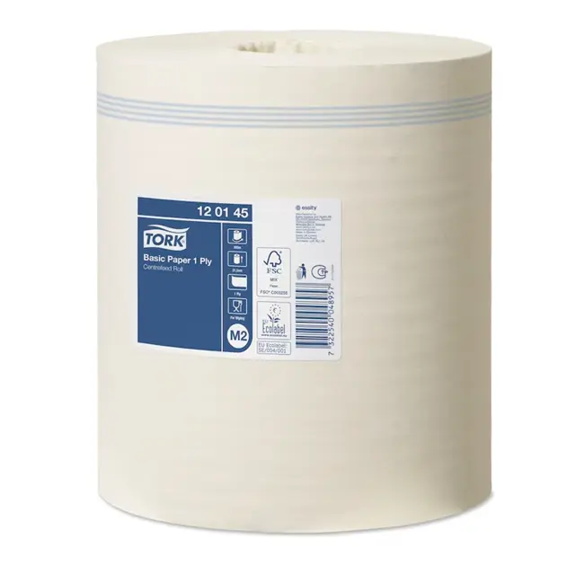 Aftørringspapir, Basic, 1-Lag, hvid, 300m, Universal, M2, 120145, Tork, (6 stk.)