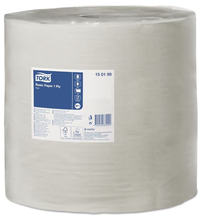 [30512] Aftørringsrulle, Basic, 1-lag, hvid, 1150m x 32cm, Tork W1, 150199, (1 stk.)