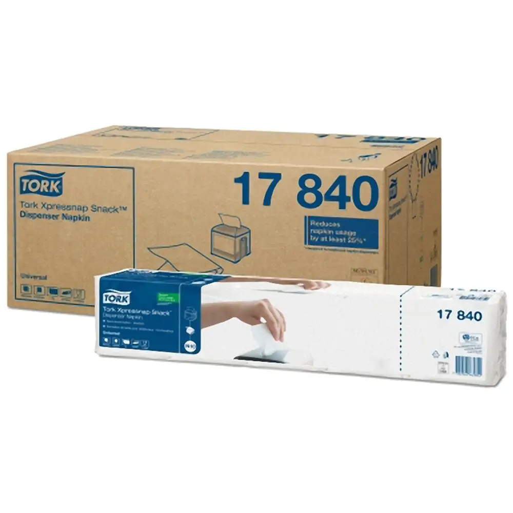 Dispenserserviet, Xpressnap, Snack, hvid, 21,60x21,6cm, 1-lag, universal, N10, 17840, Tork, 8 poser á 1125 ark, (9000 ark)