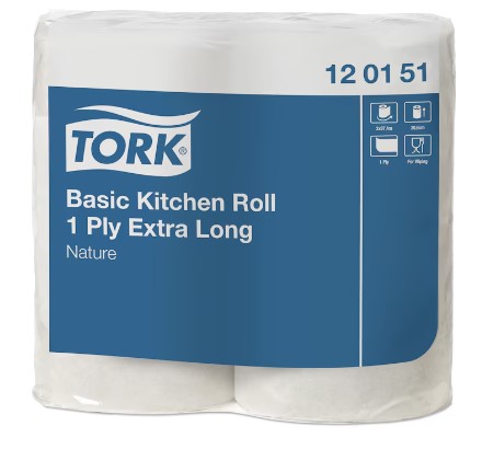 Køkkenrulle, 1-lag, 97,4 m x 20,6 cm, Ø12 cm, universal, Tork Basic 120151, (14 ruller)