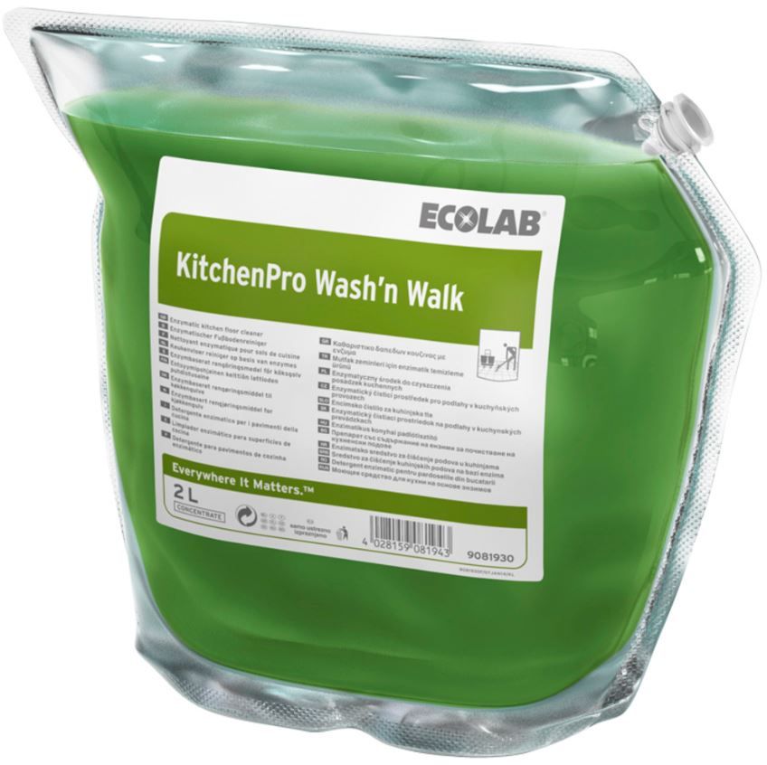 Gulvrengøring, Ecolab KitchenPro Wash’n Walk, 2 l, med farve og parfume, (1 stk.)
