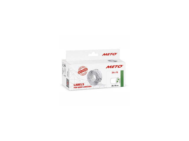 [11135] Prisetiket, 26x16mm, Meto, hvid, 18ciff. aftagelig 2 linjer, 6 rulle, (6000 etiketter.)