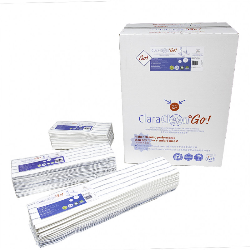 Engangsmoppe, ClaraClean Go!, blå, PES, 40 cm, klar-til-brug, universal, uden farve og parfume, (50 stk.)