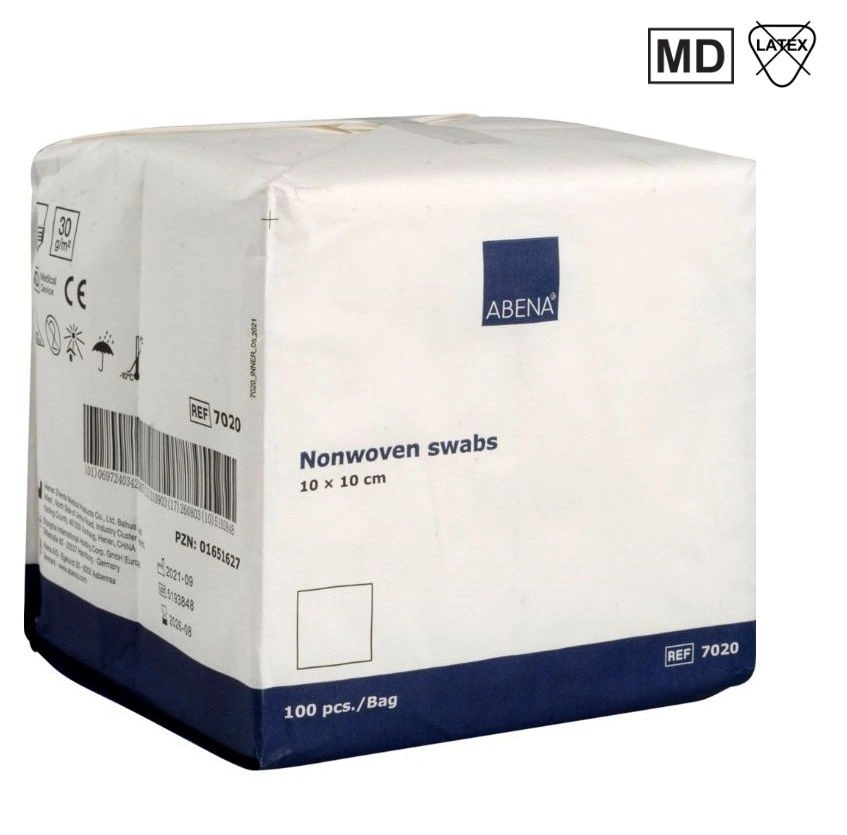 Nonwoven kompres, 4-lags, 10x10cm, hvid, nonwoven, usteril, engangs, (100 stk.)