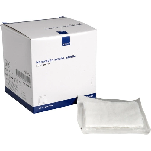 [32263] Nonwoven kompres, ABENA, 4-lags, 10x10cm, hvid, nonwoven, 2 stk./pouch, latexfri, steril, (100 stk.)