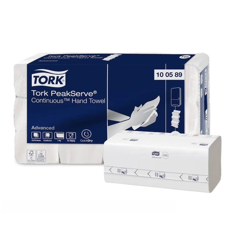 [32294] Håndklædeark, 20,1x22,5cm, 1-lags, hvid, Peakserve, Continuous, Advanced, H5, 100589, Tork, (3240 stk.)