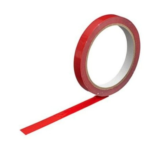 Rød poselukker tape, solvent, PVC, 9mmx66m, (8 ruller)