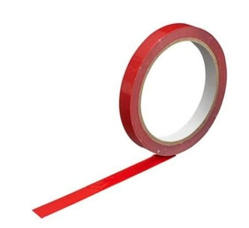 Rød poselukker tape, solvent, PVC, 9mmx66m, (8 ruller)