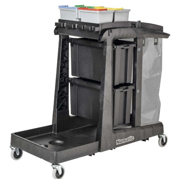 Rengøringsvogn, m. opbevaringsplads til Numatic støvsuger, Numatic EcoMatic EM 5, (1 stk.)