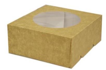 [11370] Kageæske, brun/hvid, 19x19x8cm, 6 punkt, med rude i PET, (100 stk.)