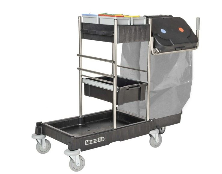 [11320] Rengøringsvogn, Numatic SM1705-240VA, m. 240 liter affaldsenhed, rustfrit stål, (1 stk.)