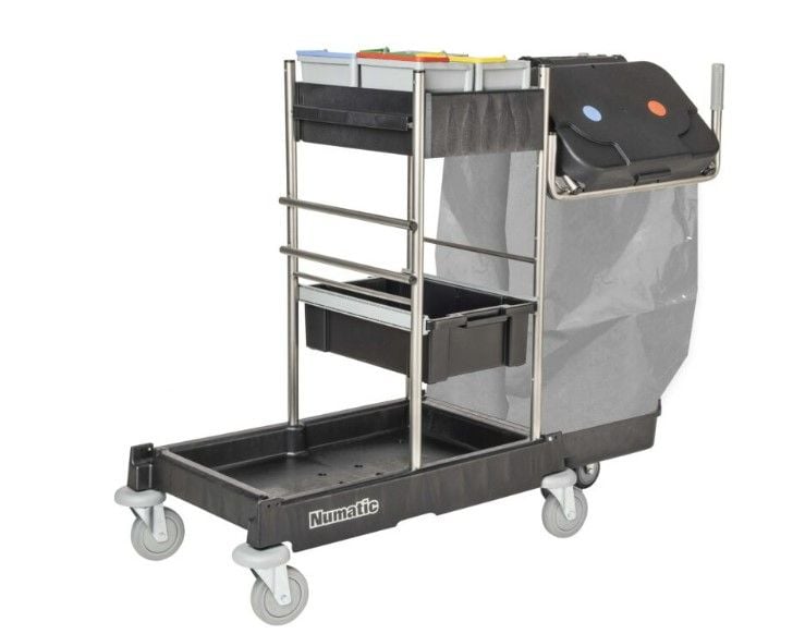 [11320] Rengøringsvogn, Numatic SM1705-240VA, m. 240 liter affaldsenhed, rustfrit stål, (1 stk.)