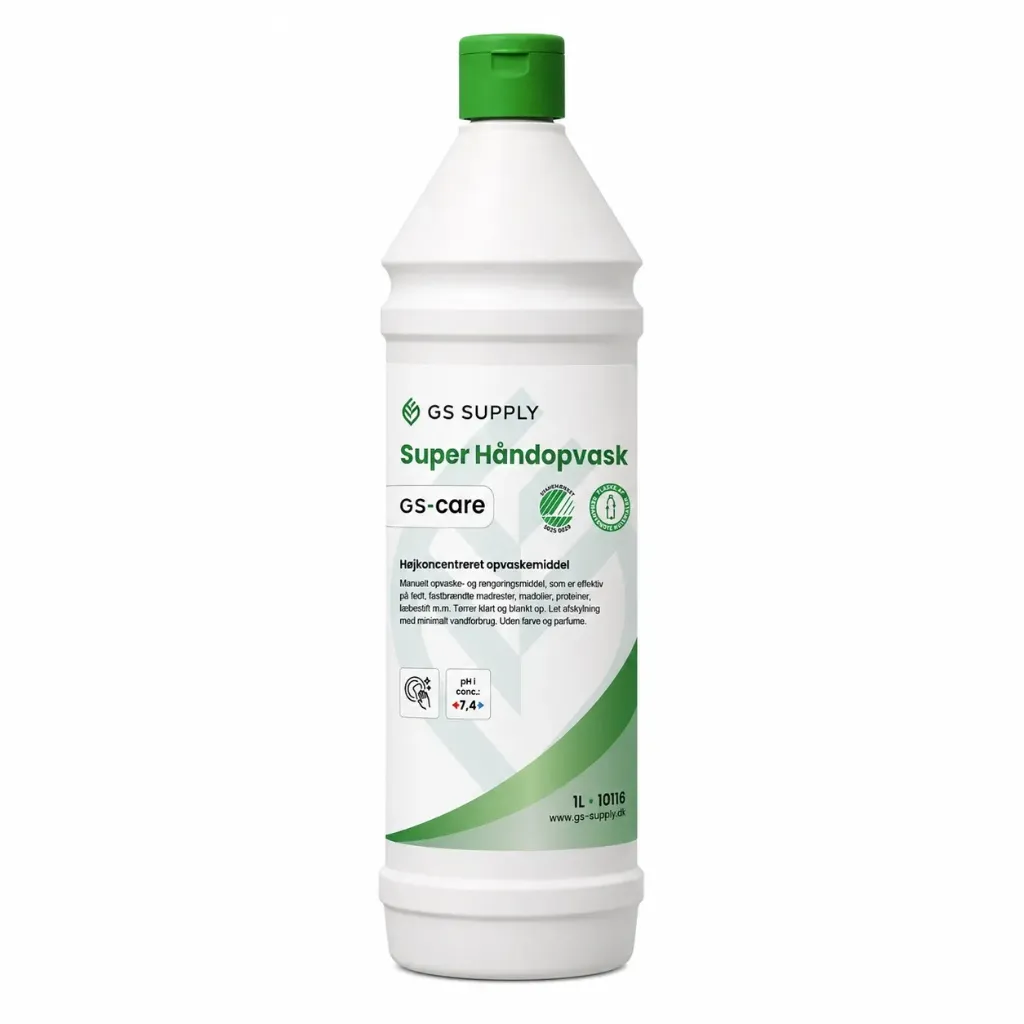 [10116] Super Håndopvask, GS-Care, Højkoncentreret opvaskemiddel, Svanemærket, uden farve og parfume, 1L, (1 stk.)