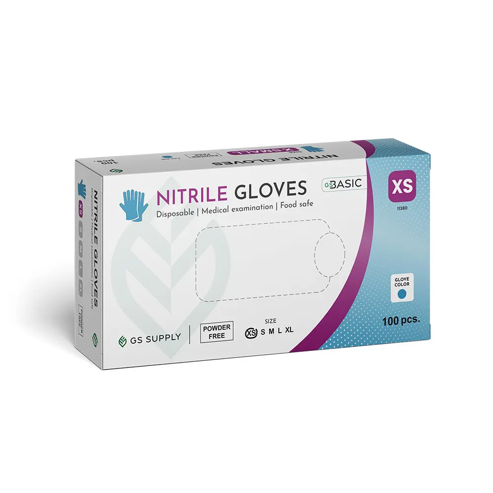 [11380] Nitrilhandsker, Blå, XS, GS-Basic, Classic, Pudderfri, CAT III, (100 stk.)