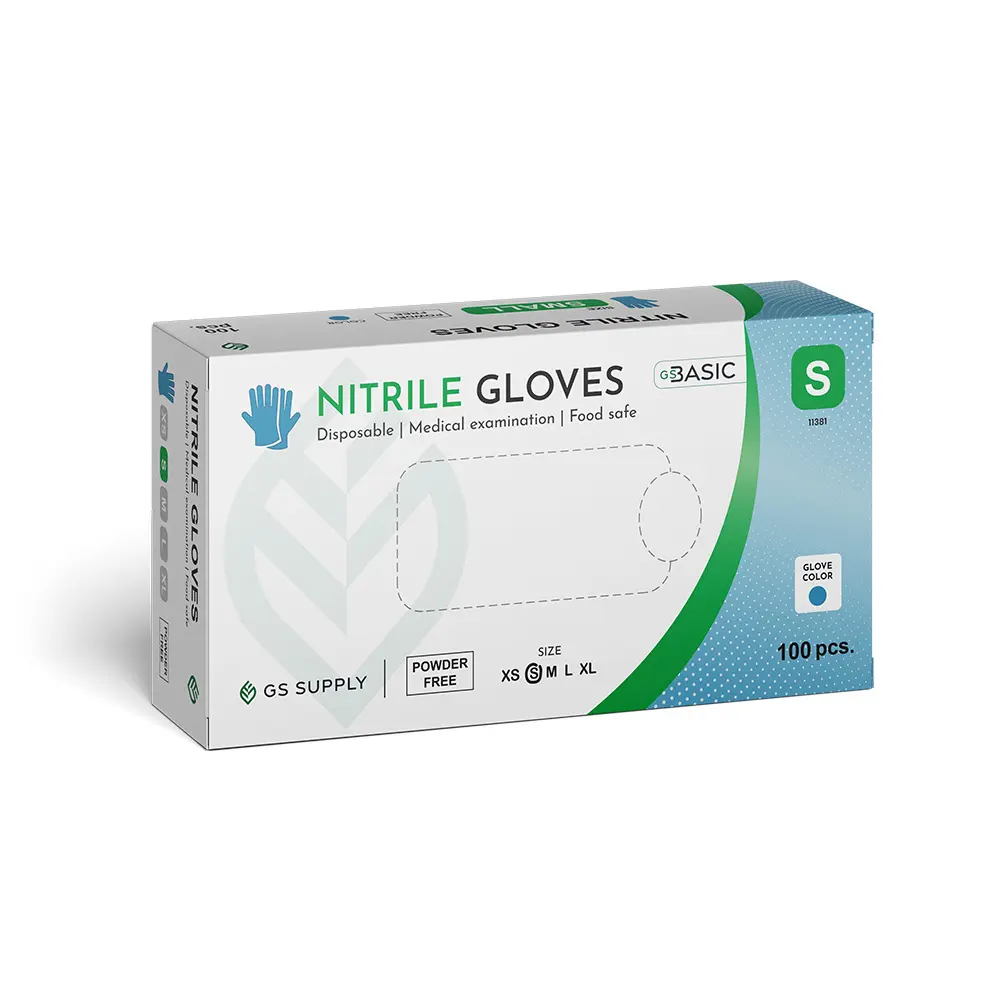 [11381] Nitrilhandsker, Blå, Small, GS-Basic, Classic, Pudderfri, CAT III, (100 stk.)