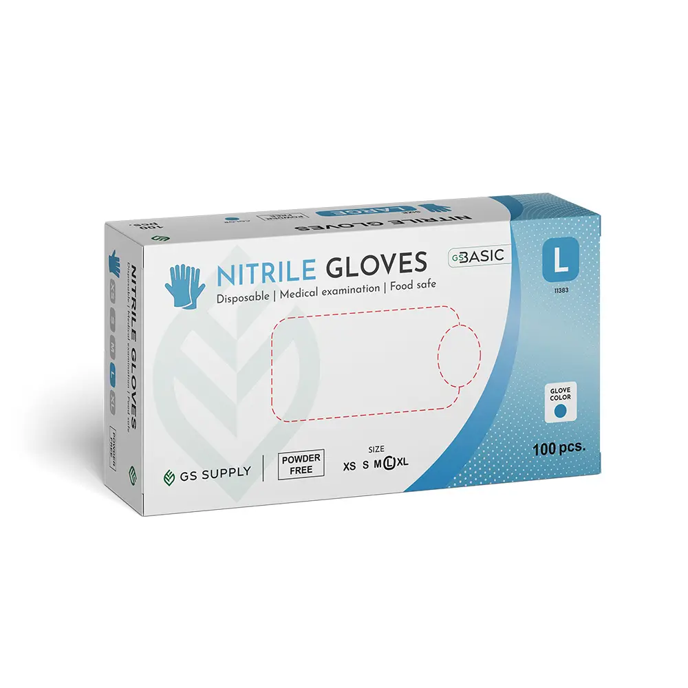 Nitrilhandsker, Blå, Large, GS-Basic, Classic, Pudderfri, CAT III, (100 stk.)