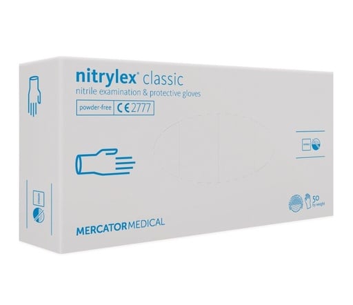 [11384] Nitrilhandsker, Hvid, Small, Mercator, Classic, Pudderfri, CAT III, (100 stk.)