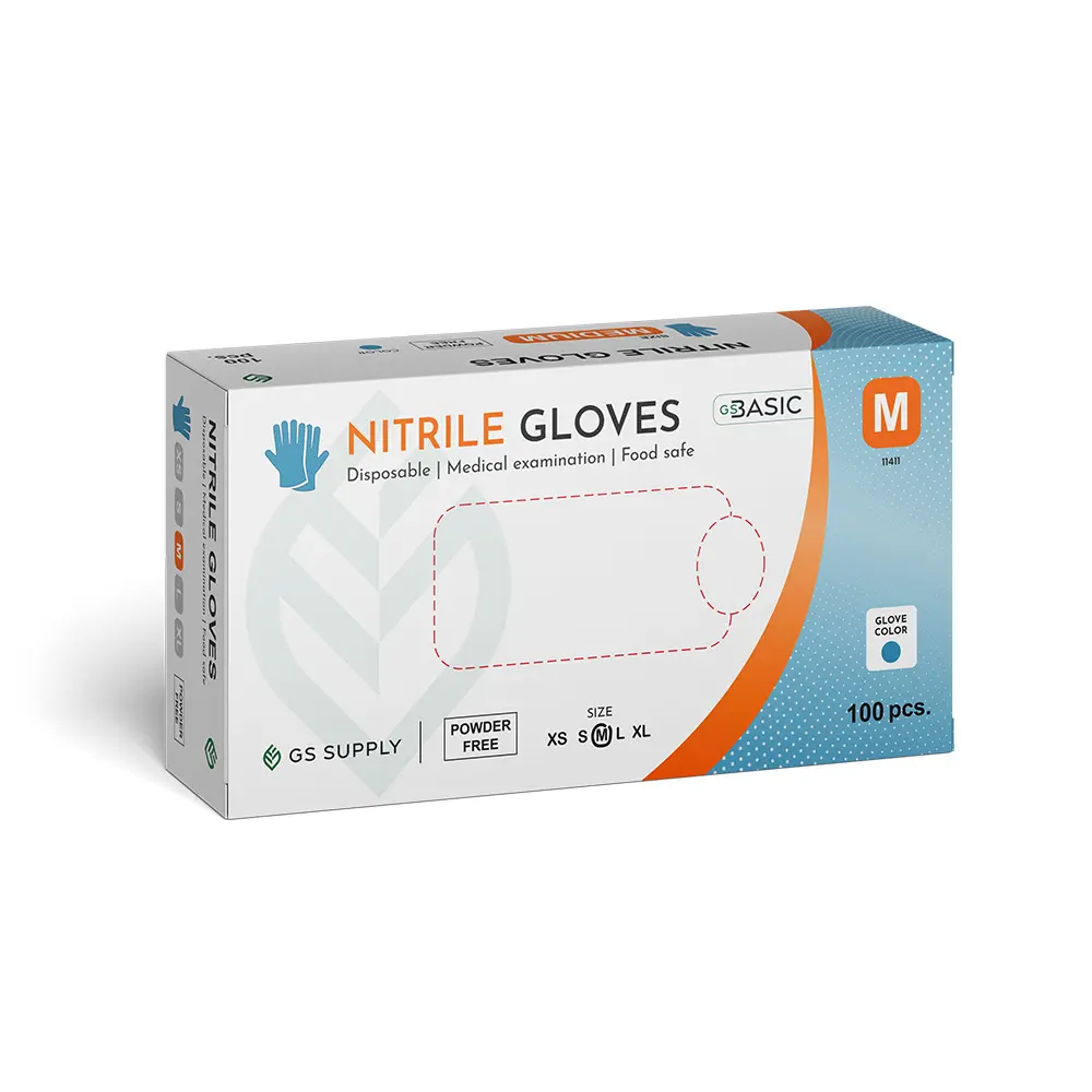 [11411] Nitrilhandsker, Blå, Medium, GS-Basic, Classic, Pudderfri, CAT III, (100 stk.)