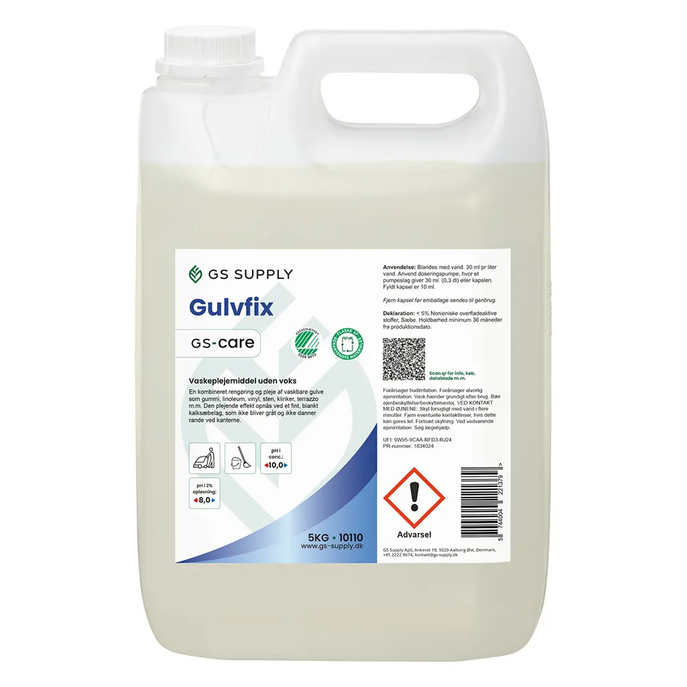 Gulvfix, GS-Care, vaskeplejemiddel uden voks, Svanemærket, 5L, (1 stk.)