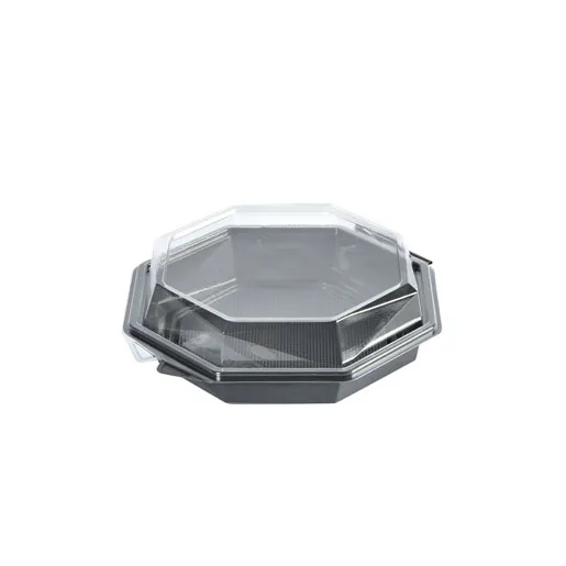 Plastbakke, 19x19x6cm, 632 ml, mørkegrå, PS, med hængslet låg, Duni Octaview, (280 stk.)
