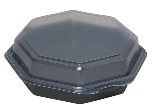 [11429] Plastbakke, 19x19x6cm, 640 ml, sort, PS, med hængslet låg, Duni Octaview, (270 stk.)