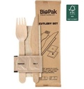 Bestikpose, fem i én, med træ kniv, gaffel, serviet, salt & peber, Duni, (250 stk.)