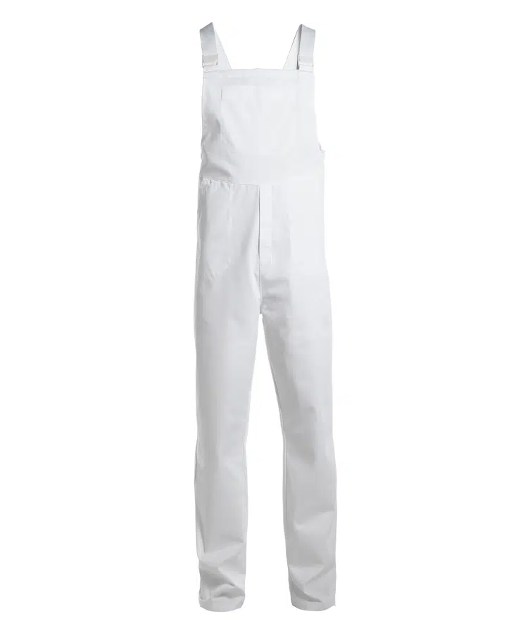Unisex smækbuks, hvid, 65/35% PES/CO, Kentaur, fra XS til 2XL (1 stk.)